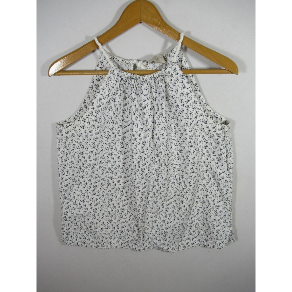 LOFT Halter Top Women Medium White Sleeveless Floral